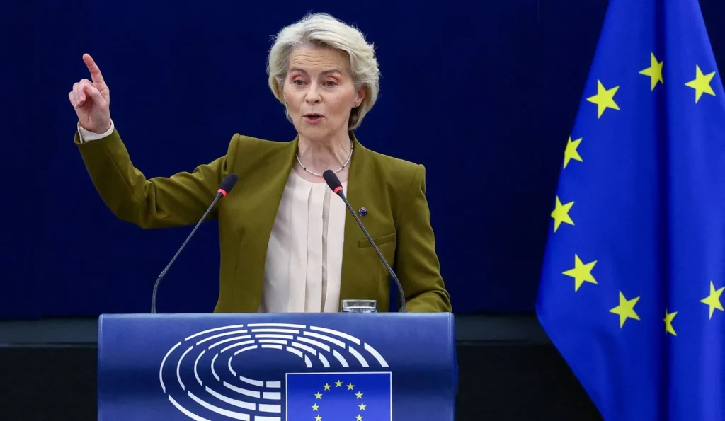 أورسولا فون دير لاين، رئيسة المفوضية الأوروبية. الاتحاد الأوروبي هو الشريك التجاري الأكبر والأهم للاقتصاد الإسرائيلي. تصوير: إيف هيرمان/رويترز.