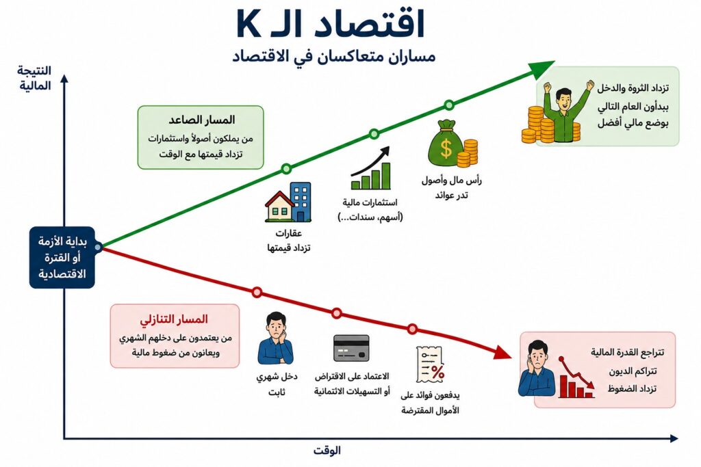 إيلا الكلعي: "الاقتصاد ينمو لكن ذلك لا يعود بالفائدة على الجميع" 3 k shape اقتصاد الـ K