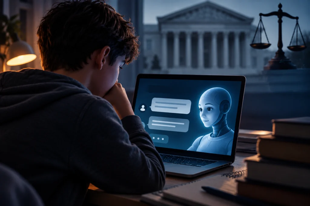 8 ولايات أميركية تقاضي OpenAI بسبب مخاطر ChatGPT على الأطفال 2 ثماني ولايات أميركية تقاضي شركة OpenAI، المطوّرة لـChatGPT، متهمةً إياها بتعريض الأطفال والمراهقين لمخاطر نفسية وسلوكية (صورة توضيحية مولدة بالذكاء الاصطناعي)